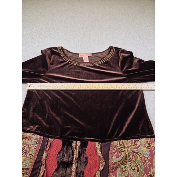 VTG‎ Y2K Bandolino Dress Women's 12 Brown Velvet Paisley Beaded Gypsy Whimsigoth - Picture 9 of 13